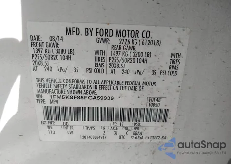 2015 Ford Explorer Limited from USA, damaged, VIN 1FM5K8F85FGA59939